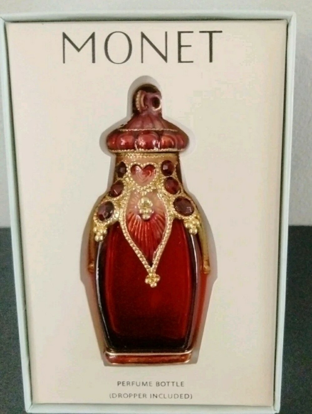 Monet Taj Mahal Perfume Bottle with Dropper Garnet New 3" MNRUQ204
